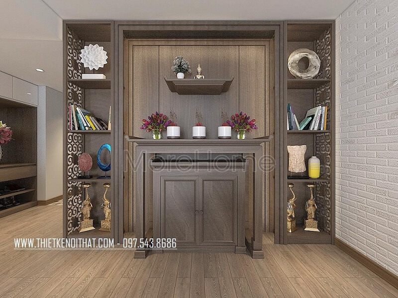 Khắc phục hạn chế về diện tích không gian căn phòng thì mẫu bàn thờgỗ tự nhiên này sẽ là lựa chọn hoàn hảo cho gia chủ