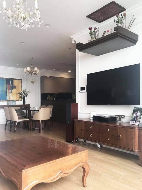 Thi công và sản xuất bàn trà gỗ óc chó tân cổ điển, kệ tivi gỗ óc chó tân cổ điển đẹp cao cấp cho chung cư Vinhomes Gardenia Mỹ Đình