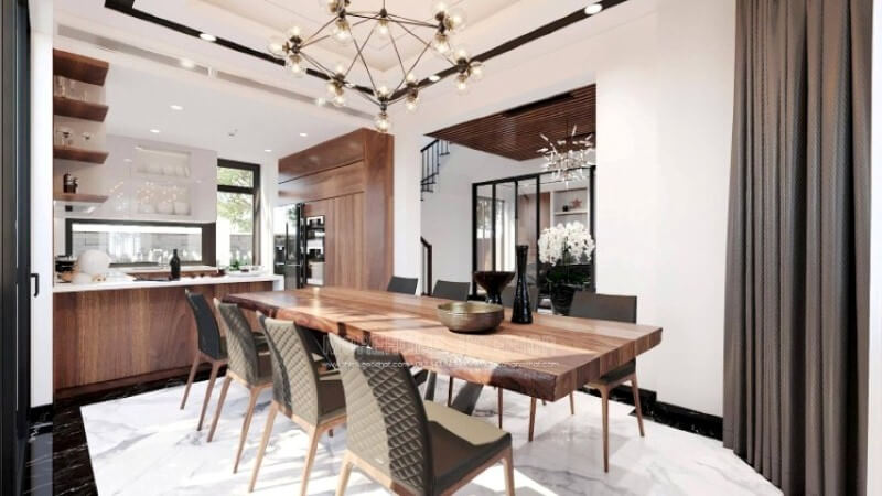 Mẫu tủ bếp hình chữ U với thiết kế bàn đảo liền mạch sẽ là một gợi ý tuyệt vời cho không gian bếp vuông vắn mà không cần tốn quá nhiều diện tích.