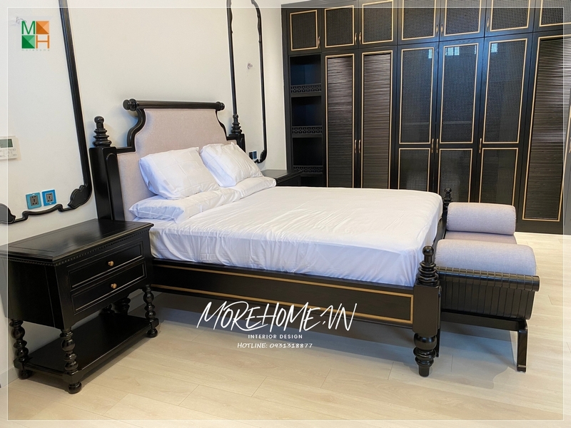 Tủ quần áo gỗ tự nhiên âm tường phong cách indochine tối ưu diện tích không gian cất trữ sắp xếp đồ đạc gọn gàng ngăn nắp
